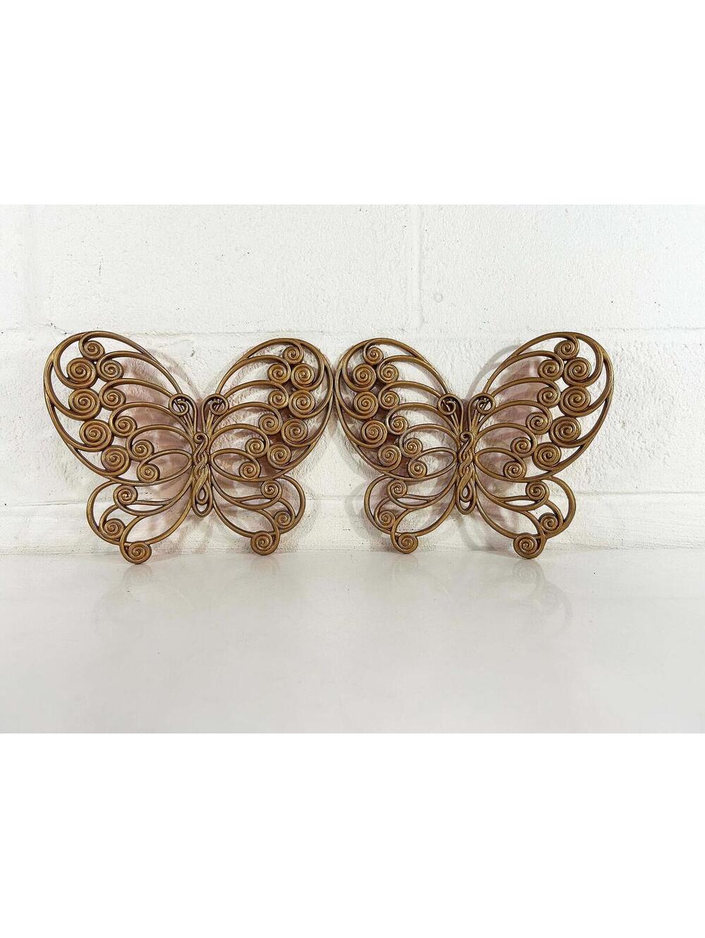 Gold Butterflies Burwood Molded Plastic Butterfy Set of 2 Nursery 1970s 1976